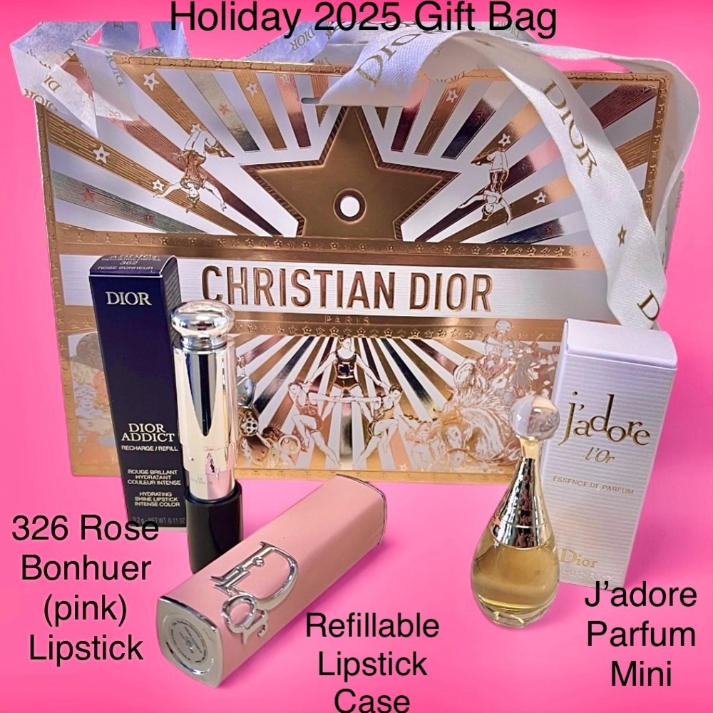 Dior 3Pc+ Rouge Lipstick Case/Lipstick 362 (pink)/Jadore Parfum/Holiday GiftBag